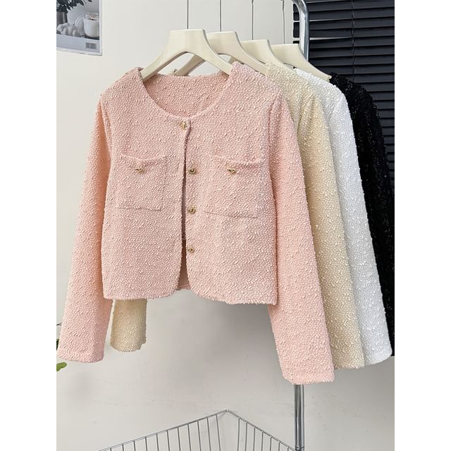 Textured Crew-Neck Tweed Jacket