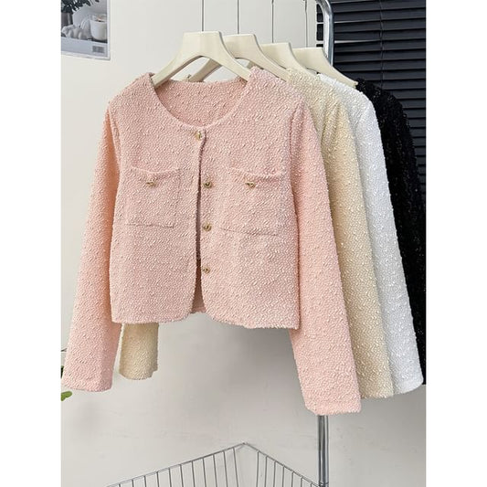 Textured Crew-Neck Tweed Jacket