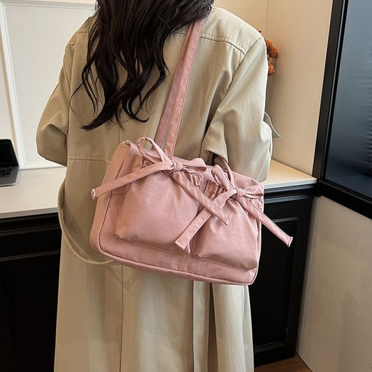 Plain Bow Nylon Tote Bag