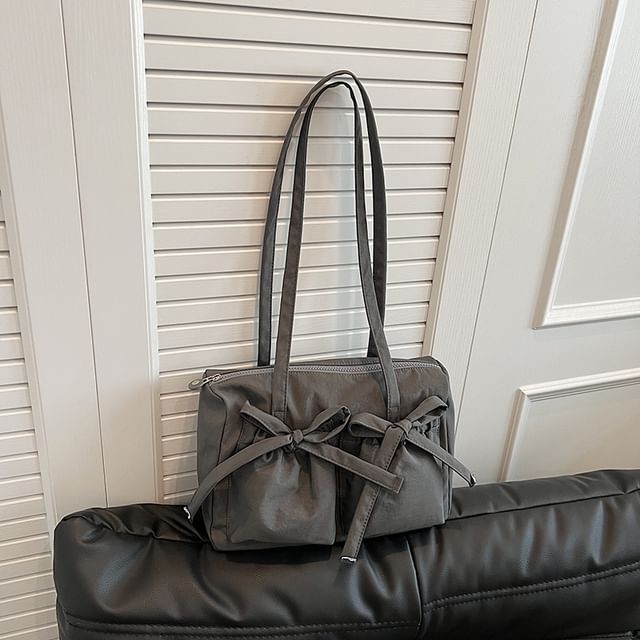 Plain Bow Nylon Tote Bag