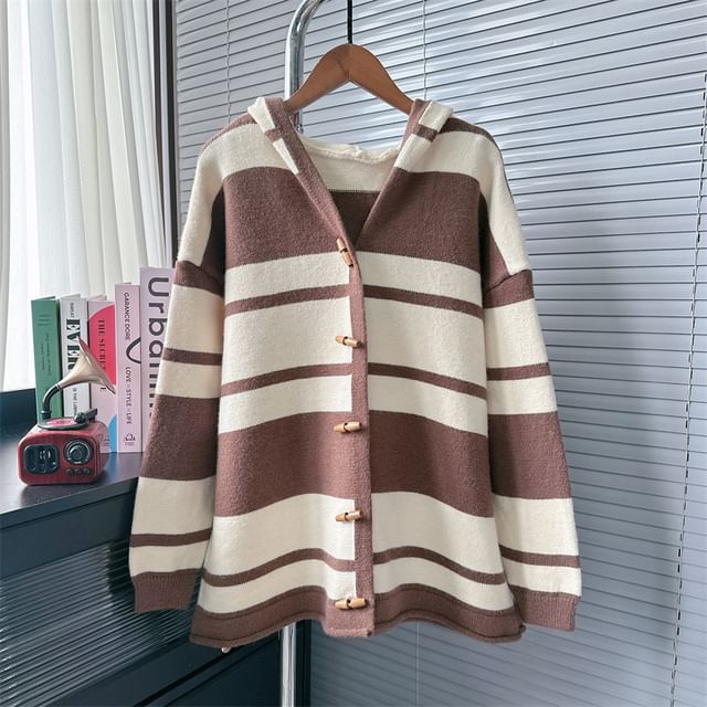 Striped Hooded Toggle Cardigan