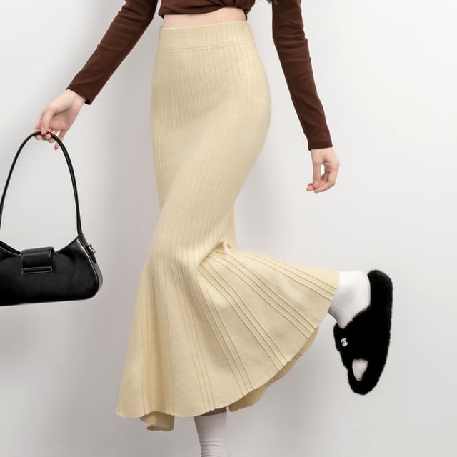 High-Waist Knitted Mermaid Tail Midi Skirt