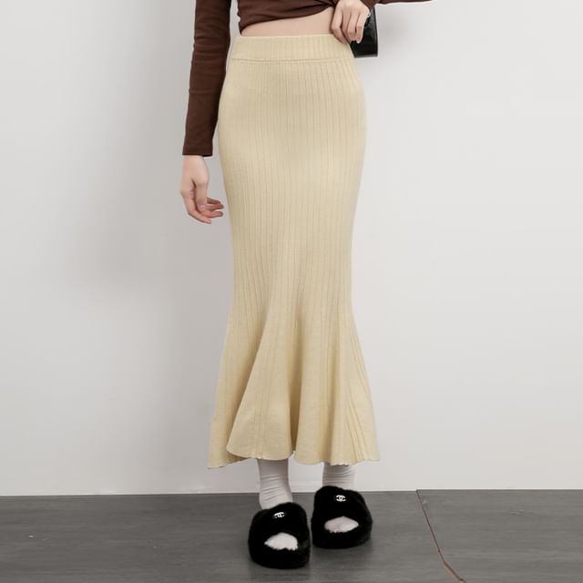 High-Waist Knitted Mermaid Tail Midi Skirt