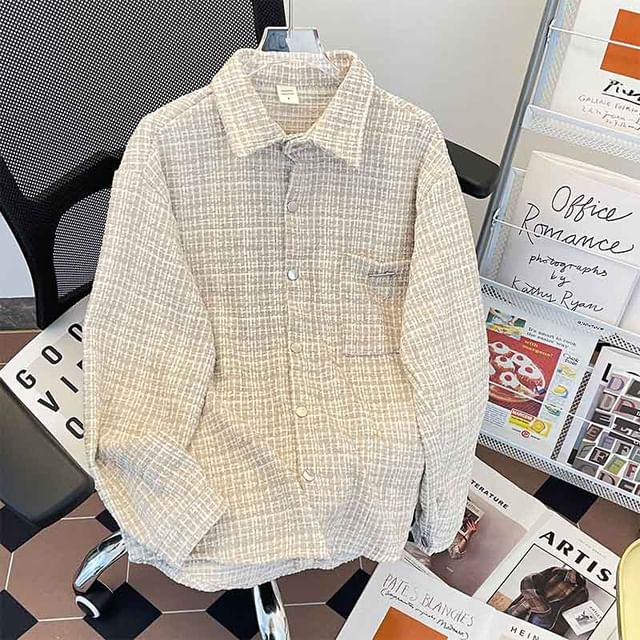 Collared Chained Button-Up Tweed Jacket