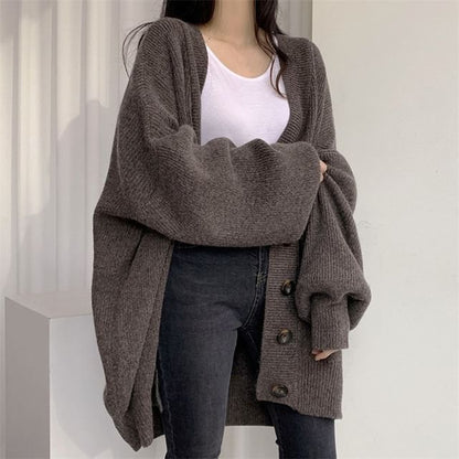 Oversized Bubble-Sleeve V-Neck Cardigan