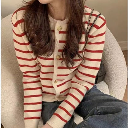 Striped Round-Neck Cardigan