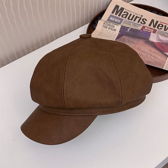 Faux Leather Newsboy Cap