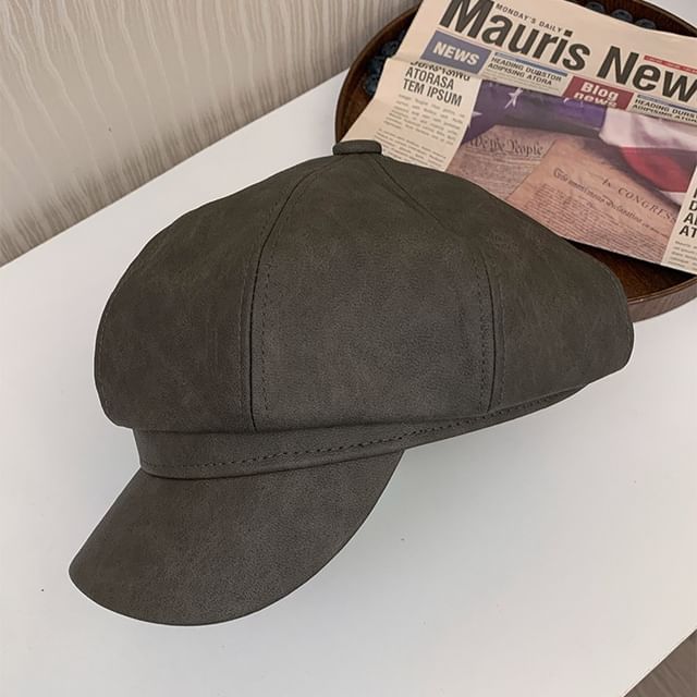 Faux Leather Newsboy Cap