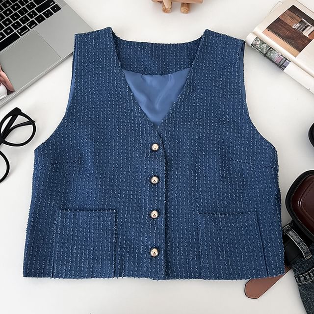 V-Neck Button Vest