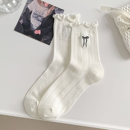 Ruffle Trim Bow Crew Socks