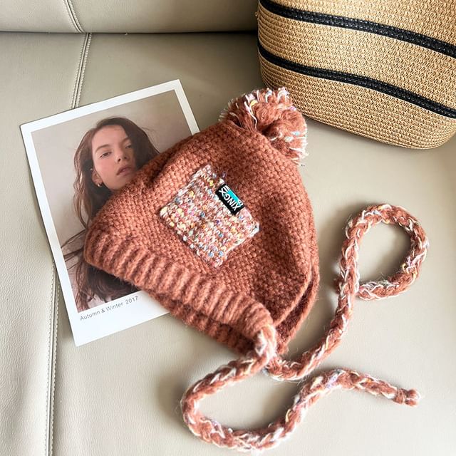 Earflap Hat Melange Pom