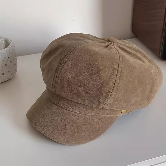Cap Plain Newsboy Suede Faux