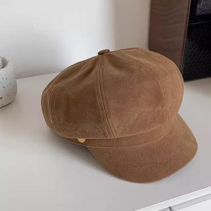 Plain Faux Suede Newsboy Cap