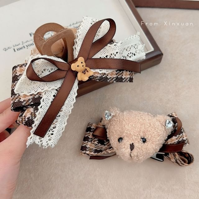 Bear Accent Bow Hair Clip / Hair Claw