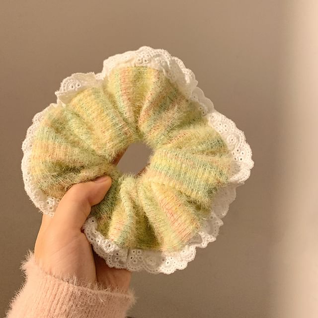 Lace-Trim Knit Scrunchie