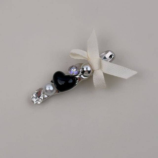 Heart Rhinestone Bow Accent Hair Clip