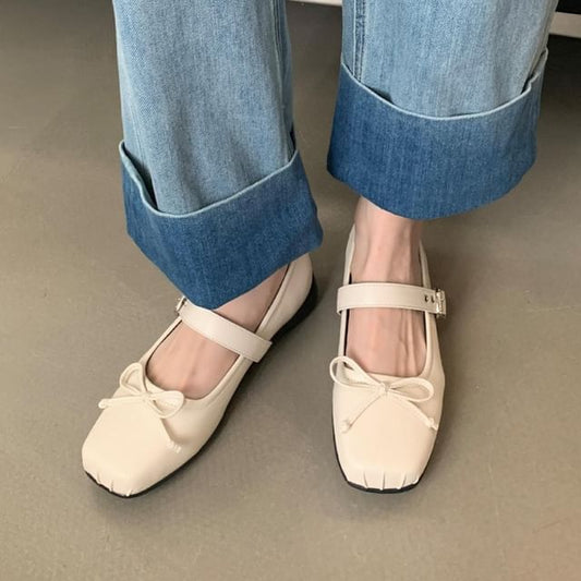 Square Toe Ribbon Accent Balletcore Flats