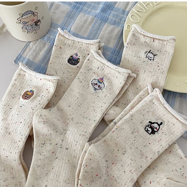 Cartoon Embroidered Crew Socks