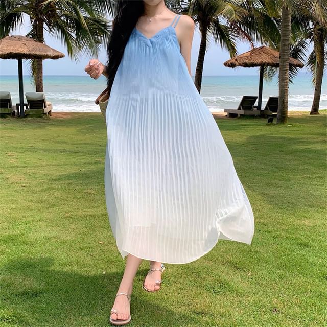 Dress Gradient Strap A-Line Spaghetti Midi