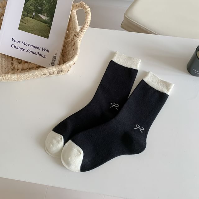 Bowknot Ribbed Crew Socks