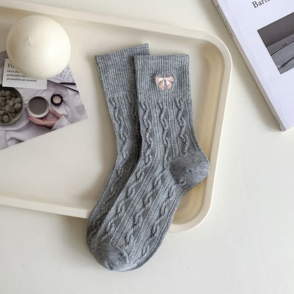 Embroidered Bow Crew Socks