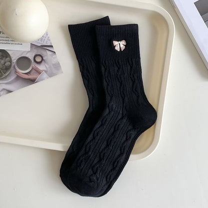 Embroidered Bow Crew Socks