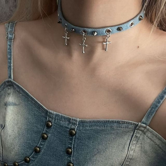 Studded Denim Choker