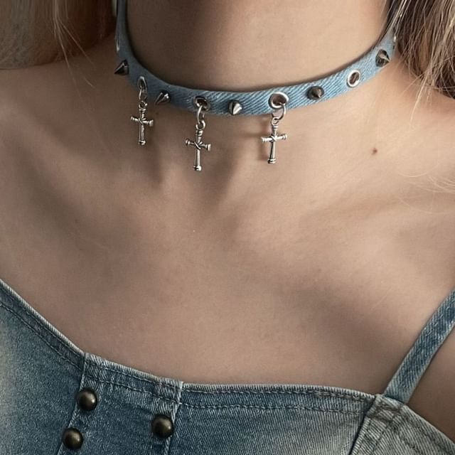 Studded Denim Choker