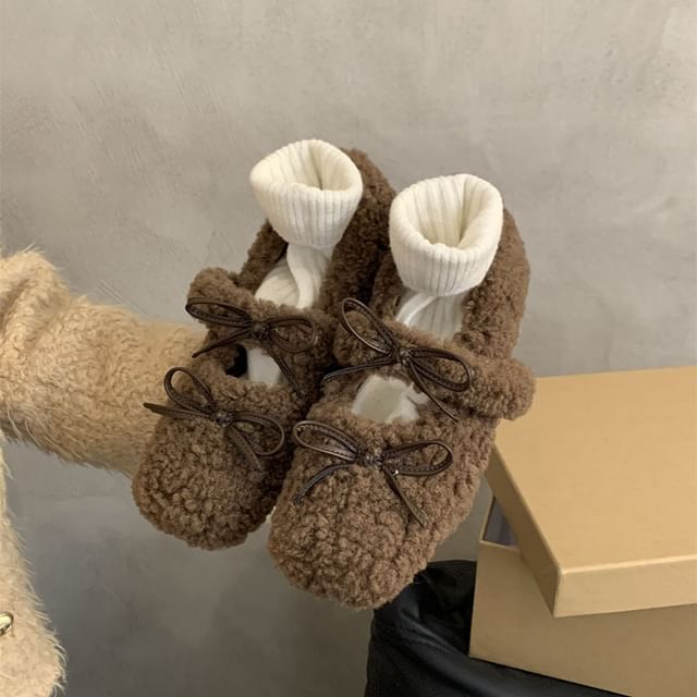 Shoes Wedge Fleece Hidden Square Jane Bow Mary Toe