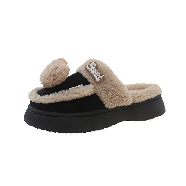 Bear Fleece-Lined Platform Mules