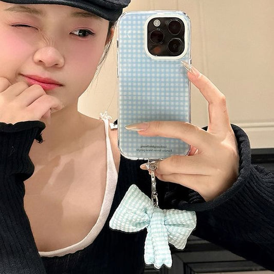 / Set Phone Charm Bow Plaid Case