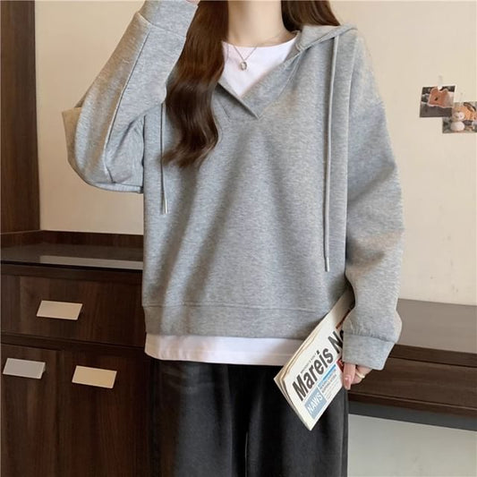 Two Tone Mock Two-Piece Oversized Hoodie