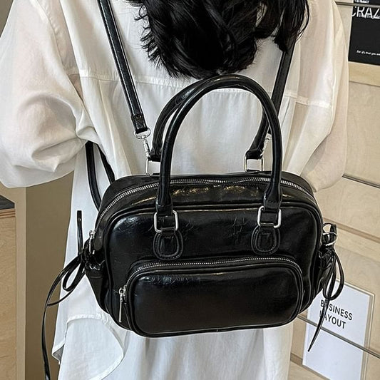 Faux Leather Top Handle Backpack