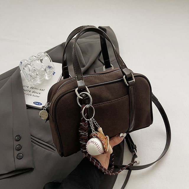 Charm Crossbody Suede Baseball Faux Bag Top Handle Set /