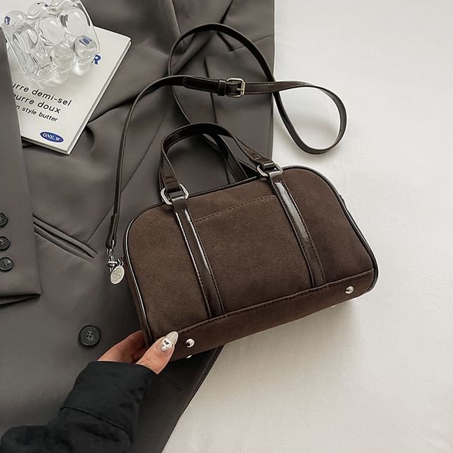 Charm Crossbody Suede Baseball Faux Bag Top Handle Set /