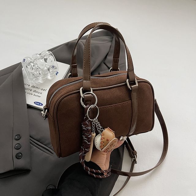 Charm Crossbody Suede Baseball Faux Bag Top Handle Set /