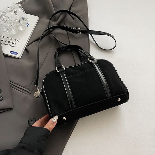 Charm Crossbody Suede Baseball Faux Bag Top Handle Set /