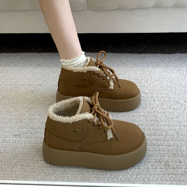 Platform Fleece-Lined Lace-Up Faux Suede Shoes