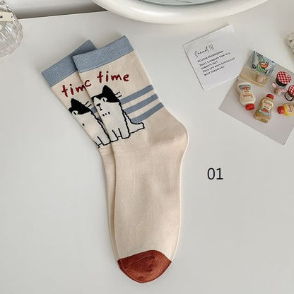 Cat Print Crew Socks