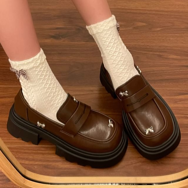 Platform Bow Detail Loafers