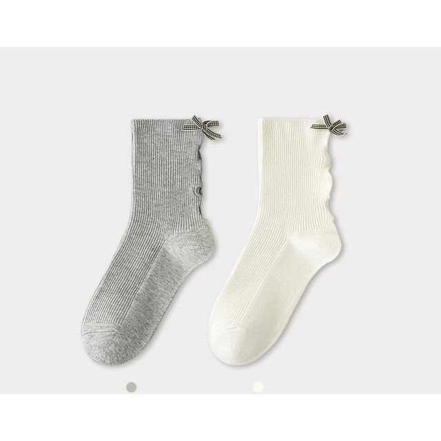 Bow Ribbed Short Socks Set