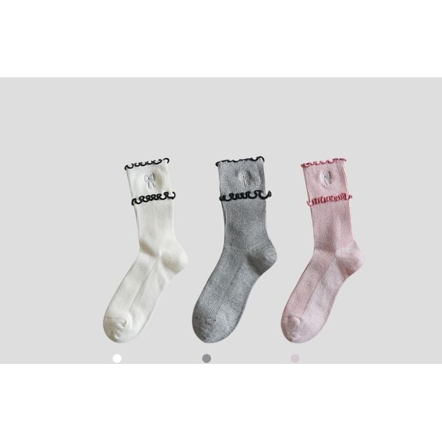 Bow Embroidered Frill Short Socks / Set