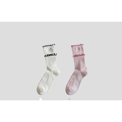 Bow Embroidered Frill Short Socks / Set