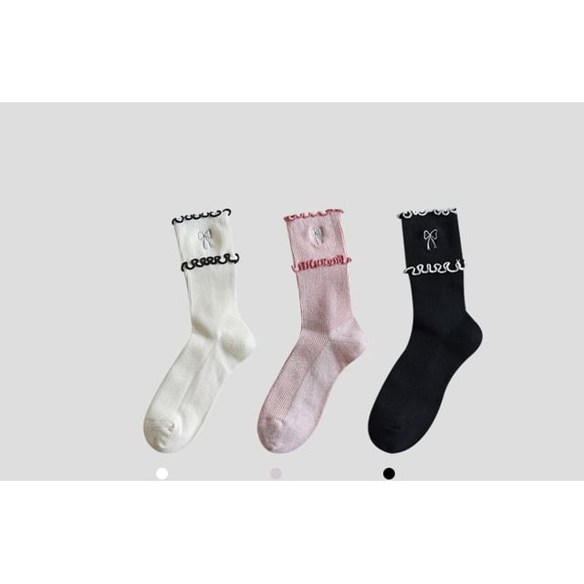 Bow Embroidered Frill Short Socks / Set