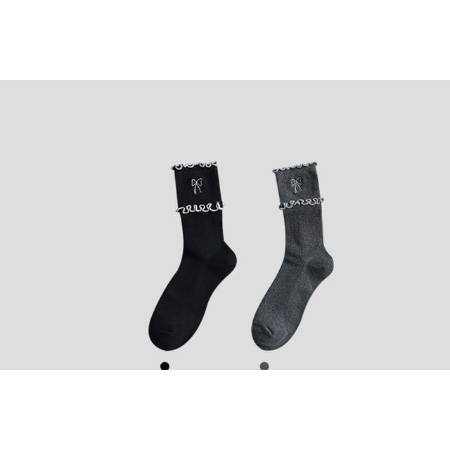 Bow Embroidered Frill Short Socks / Set