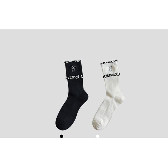 Bow Embroidered Frill Short Socks / Set