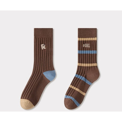 Embroidered Ribbed Short Socks Set