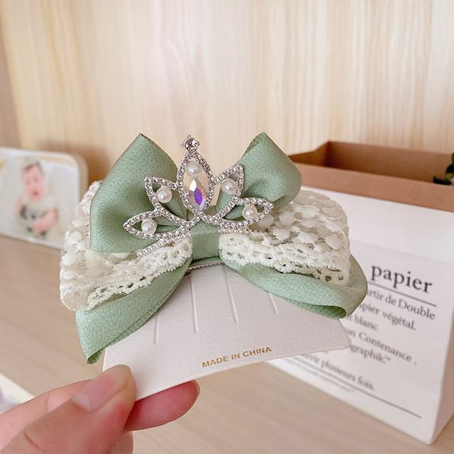 Rhinestone Faux Pearl Bow Hair Clip