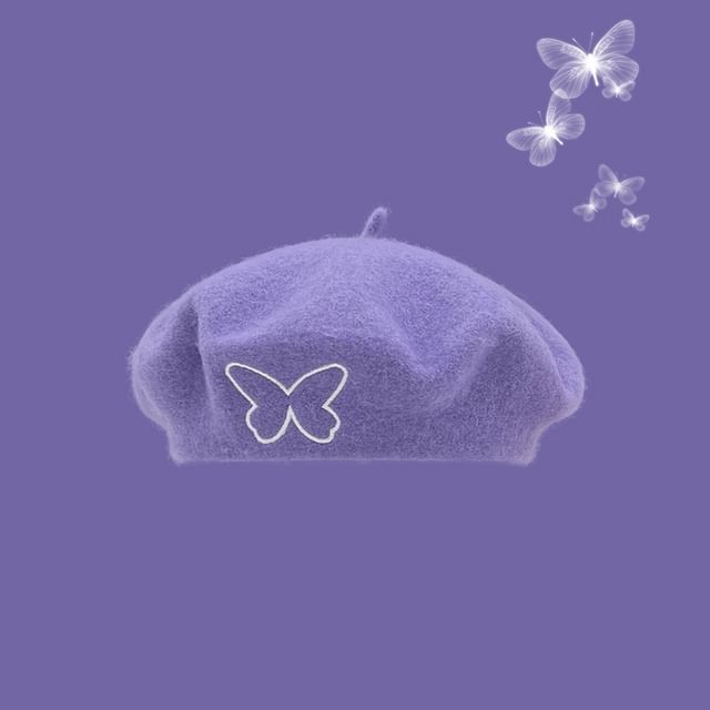 Butterfly Embroidered Beret