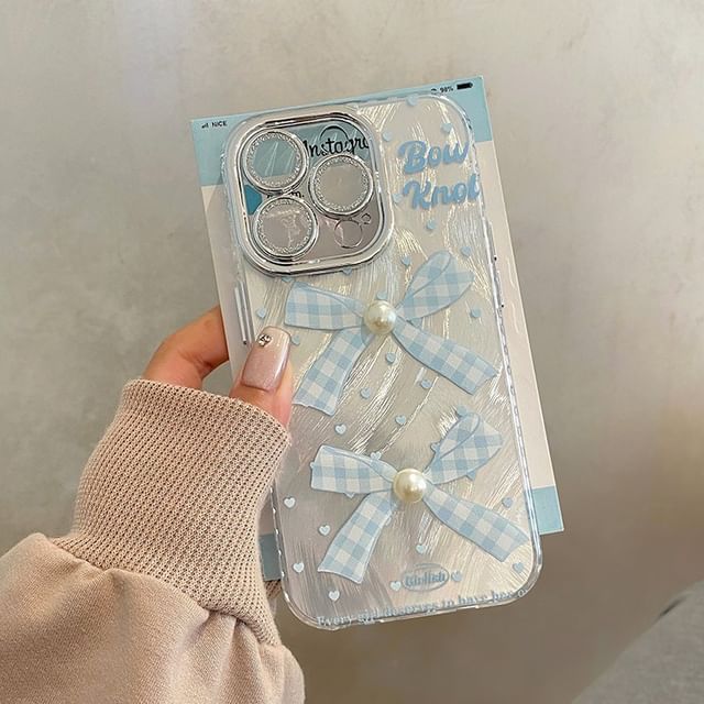 Faux Pearl Set Decoration Bow Adhesive Case Phone /
